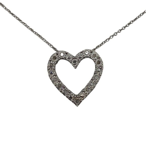 MACY’S BRIDGE DIAMOND DIAMOND HEARTS 1/10CTW Sterling Silver Pendant Necklace - Picture 1 of 5
